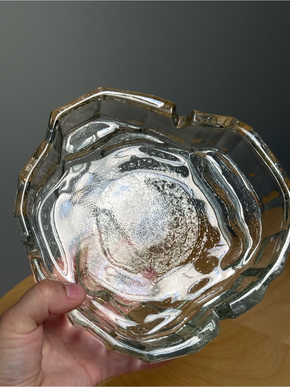 Large Asymmetrical Glass Melting Iceberg Ashtray Scandi MCM Vintage Decor